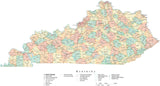Detailed Kentucky Cut-Out Style Digital Map with Counties, Cities, Highways, and more