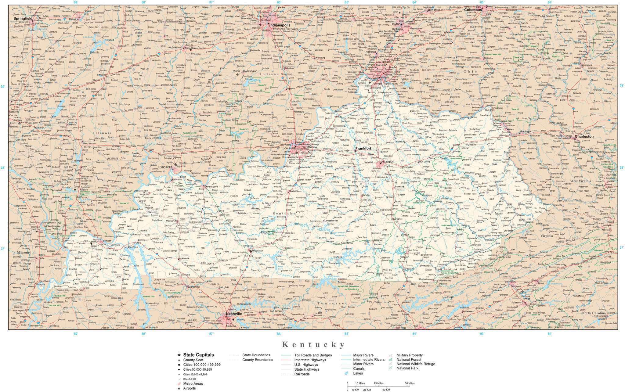 Kye Map Kentucky Detailed Map in Adobe Illustrator vector format. Detailed ...