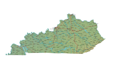 Digital Kentucky map in Fit Together style with Terrain KY-USA-852129