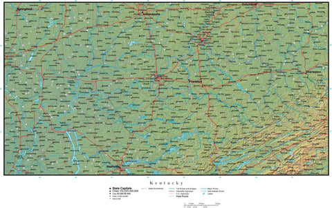 Digital Kentucky Terrain map in Adobe Illustrator vector format with Terrain KY-USA-942227