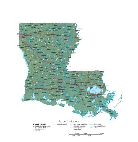 Digital Louisiana State Illustrator cut-out style vector with Terrain LA-USA-242022