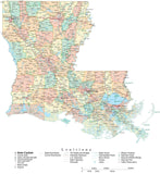 Detailed Louisiana Cut-Out Style Digital Map with Counties, Cities, Highways, and more