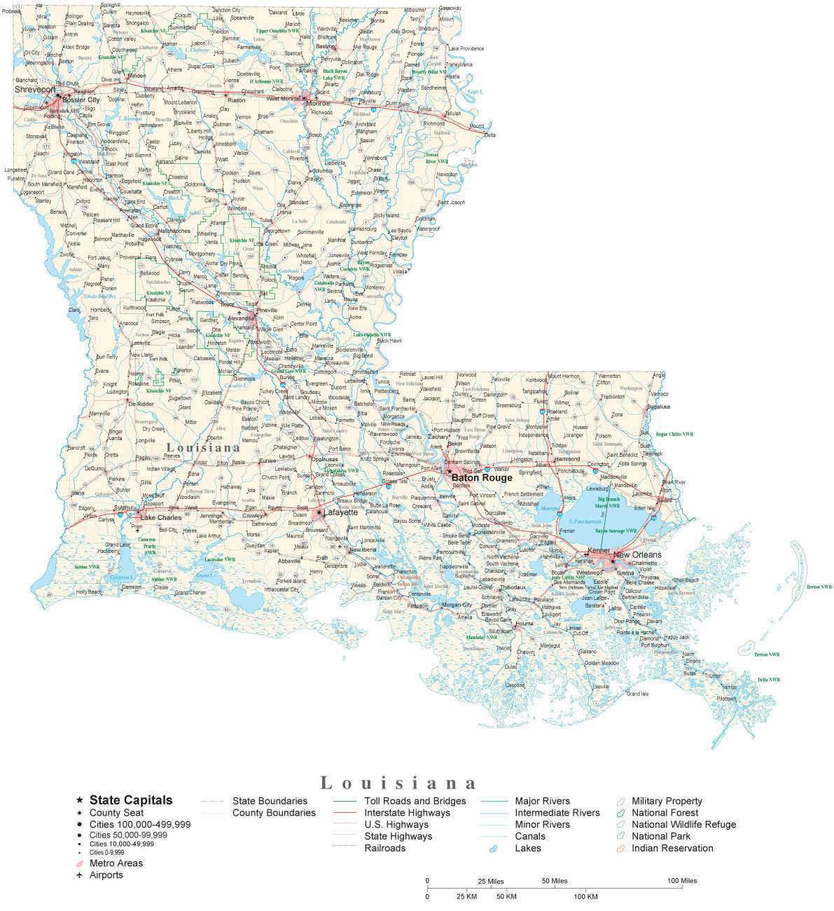 Map of Louisiana Cities - Louisiana Road Map