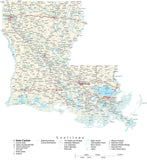 Detailed Louisiana Cut-Out Style Digital Map with County Boundaries, Cities, Highways, and more