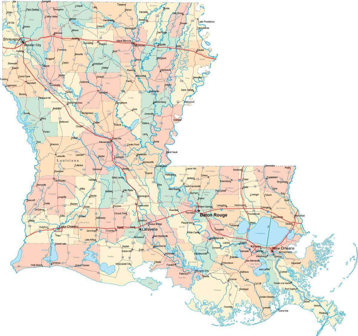 Louisiana State Map - Multi-Color Style - Fit Together Series