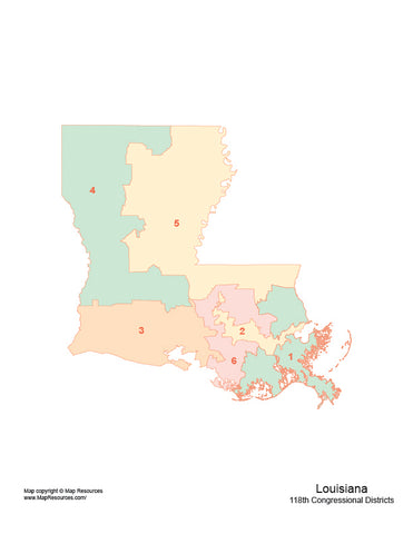 Digital Louisiana Map with 2022 Congressional Districts