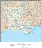 Louisiana Map with Capital, County Boundaries, Cities, Roads, and Water Features