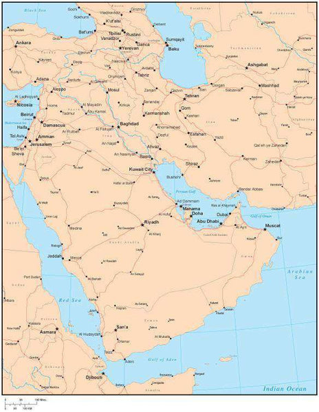 Single Color Middle East Map With Countries Major Cities M EAST 533937 Comp 3 Grande 