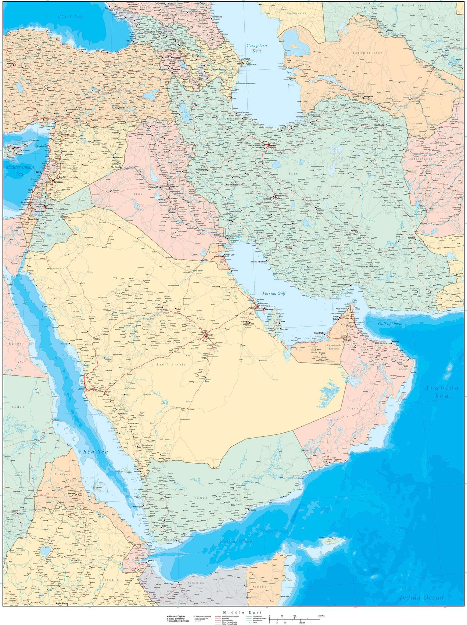 middle east map rivers