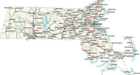 Massachusetts State Map - Cut Out Style - Fit Together Series