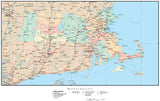 Massachusetts Map with Counties, Cities, County Seats, Major Roads, Rivers and Lakes