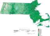 Massachusetts Map  with Contour Background - Cut Out Style