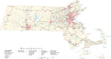 Detailed Massachusetts Cut-Out Style Digital Map with County Boundaries, Cities, Highways, and more