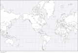 Digital World Map with Countries - US Centered - Black & White