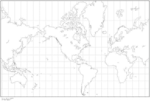 Digital World Blank Outline Map - America Centered - Black & White