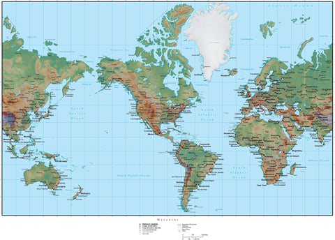 World Terrain map in Adobe Illustrator vector format with Photoshop terrain image MC-AMR-952795