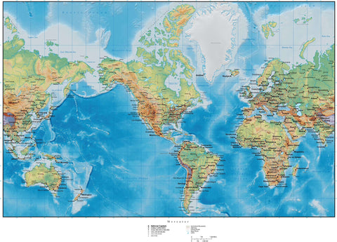 World Map with Land and Ocean Floor Terrain