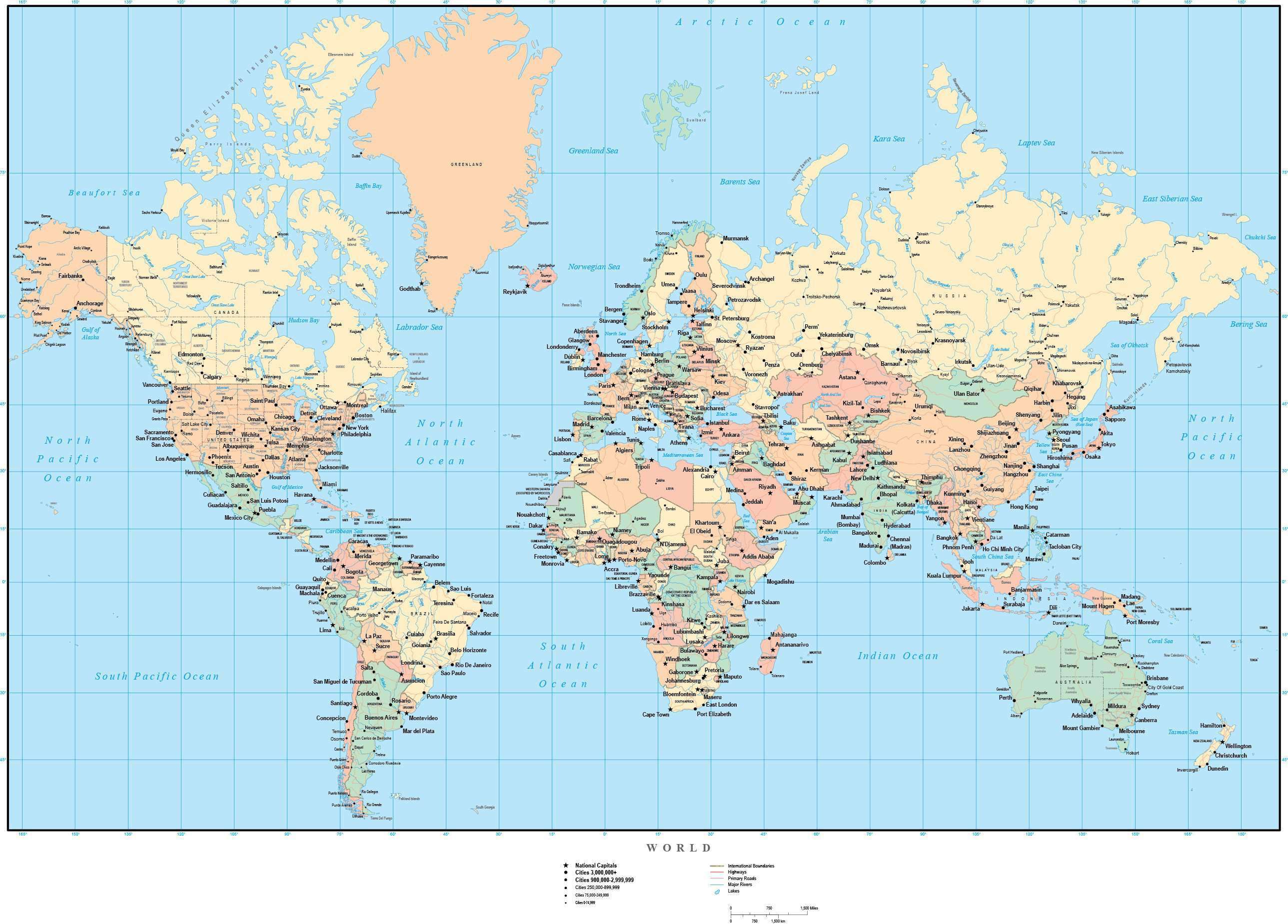 World Vector Map - Europe Centered with US States & Canadian Provinces