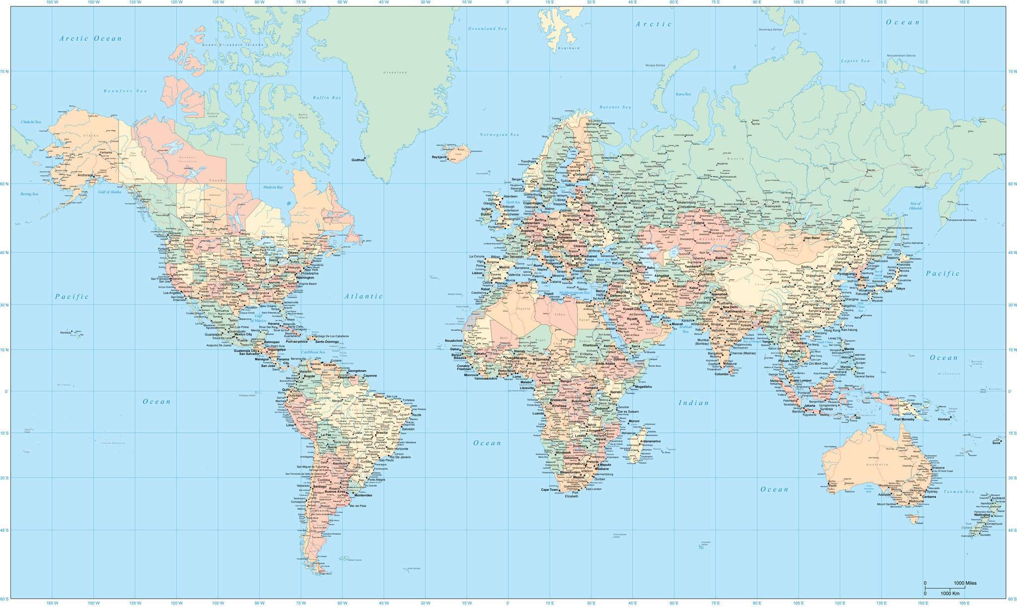 World Map With Scale In Miles