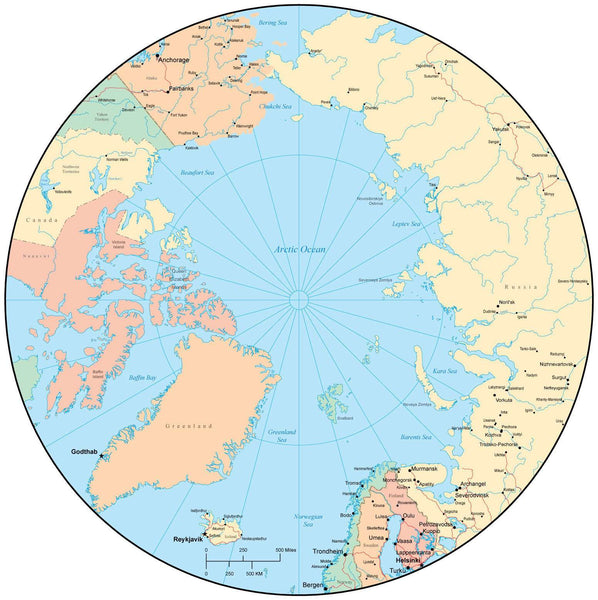 World Map with Polar Views in Adobe Illustrator Vector Format