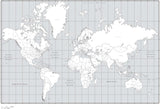 Black & White World Map with Countries  US States  and Canadian Provinces