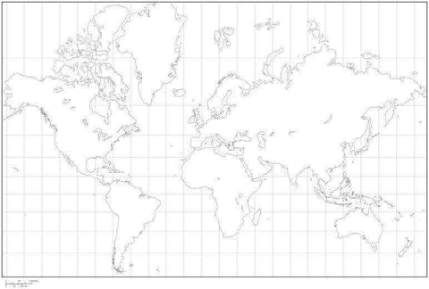 Digital Mercator Projection World Blank Outline Map - Black & White