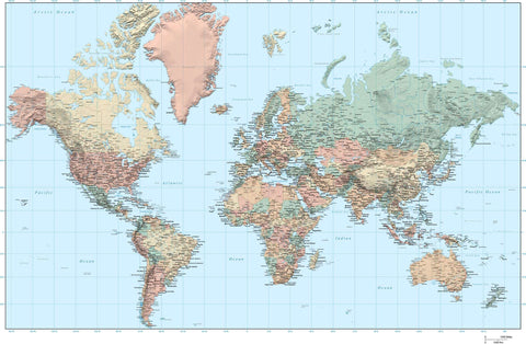 Digital Adobe Illustrator Poster Size World Terrain Map vector format with High Resolution Grayscale Terrain MC-EUR-292970