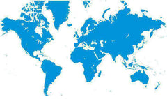 World Single Color Blank Outline Map in Blue - Europe Centered