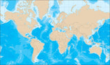 World Map with Political Boundaries and Contours in the Water