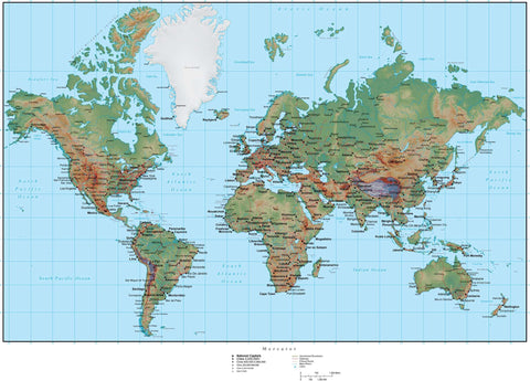 World Terrain map in Adobe Illustrator vector format with Photoshop terrain image MC-EUR-952947