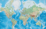 55 x 35 Inch World Digital Map with US States and Canadian Provinces - plus Land & Ocean Floor Terrain - Mercator Projection