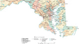 Maryland State Map - Multi-Color Cut-Out Style - with Counties, Cities, County Seats, Major Roads, Rivers and Lakes