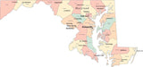 Multi Color Maryland Map with Counties, Capitals, and Major Cities