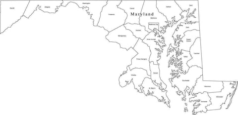 Digital MD Map with Counties - Black & White