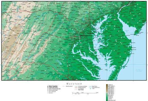 Maryland Map with Contour Background
