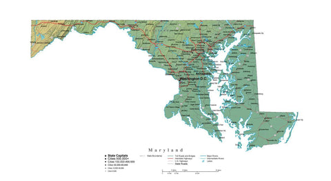 Digital Maryland State Illustrator cut-out style vector with Terrain MD-USA-242015