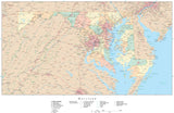 Detailed Maryland Digital Map with Counties, Cities, Highways, Railroads, Airports, and more