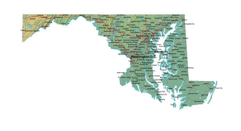 Digital Maryland map in Fit Together style with Terrain MD-USA-852113