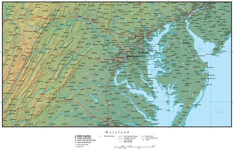 Digital Maryland Terrain map in Adobe Illustrator vector format with Terrain MD-USA-942225