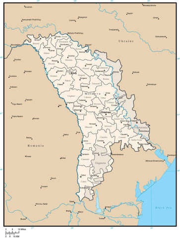 Moldova Digital Vector Map with Districts and Cities