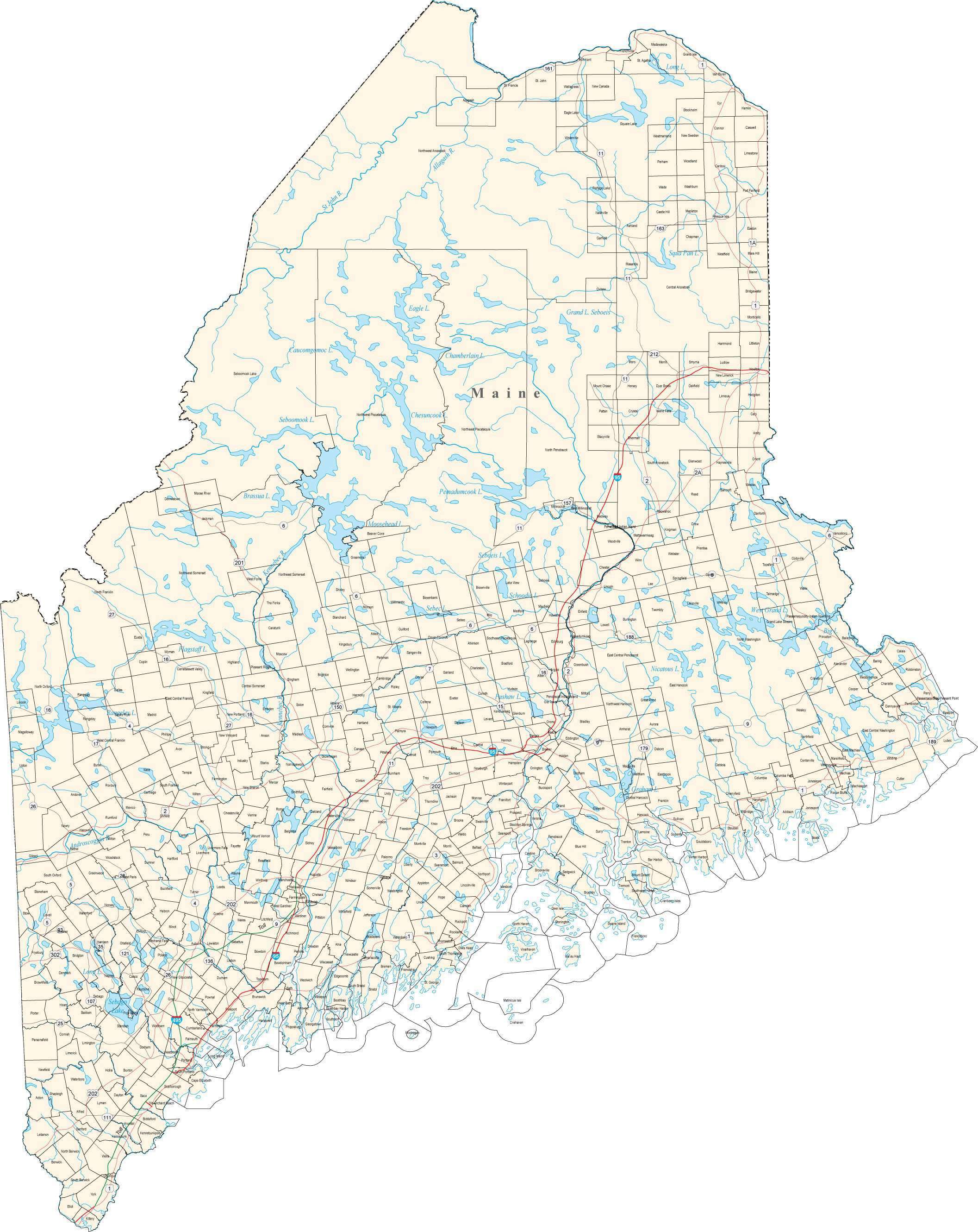 Me Line Map Maine Digital Map with MCD Areas in Adobe Illustrator Vector Format