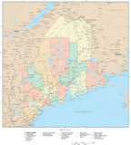 Detailed Maine Digital Map with Counties, Cities, Highways, Railroads, Airports, and more