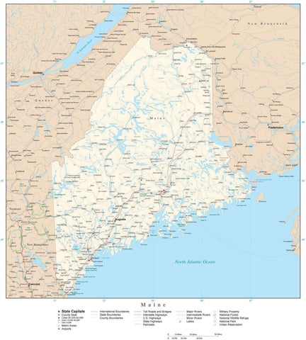 Detailed Maine Digital Map with County Boundaries, Cities, Highways, and more