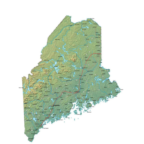 Me Line Map Maine Terrain map in Fit Together style with Terrain ME-USA-852100
