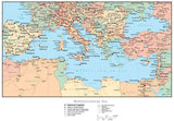 Mediterranean Map with Countries, Capitals, Cities, Roads and Water Features
