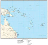 Melanesia Map with Country Boundaries, Capitals, Cities, Roads and Water Features
