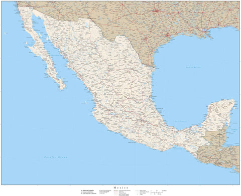 Mexico Map - 25 x 31 Inches - Poster Size