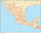 Multi Color Mexico Map with Countries, Capitals, Major Cities and Water Features