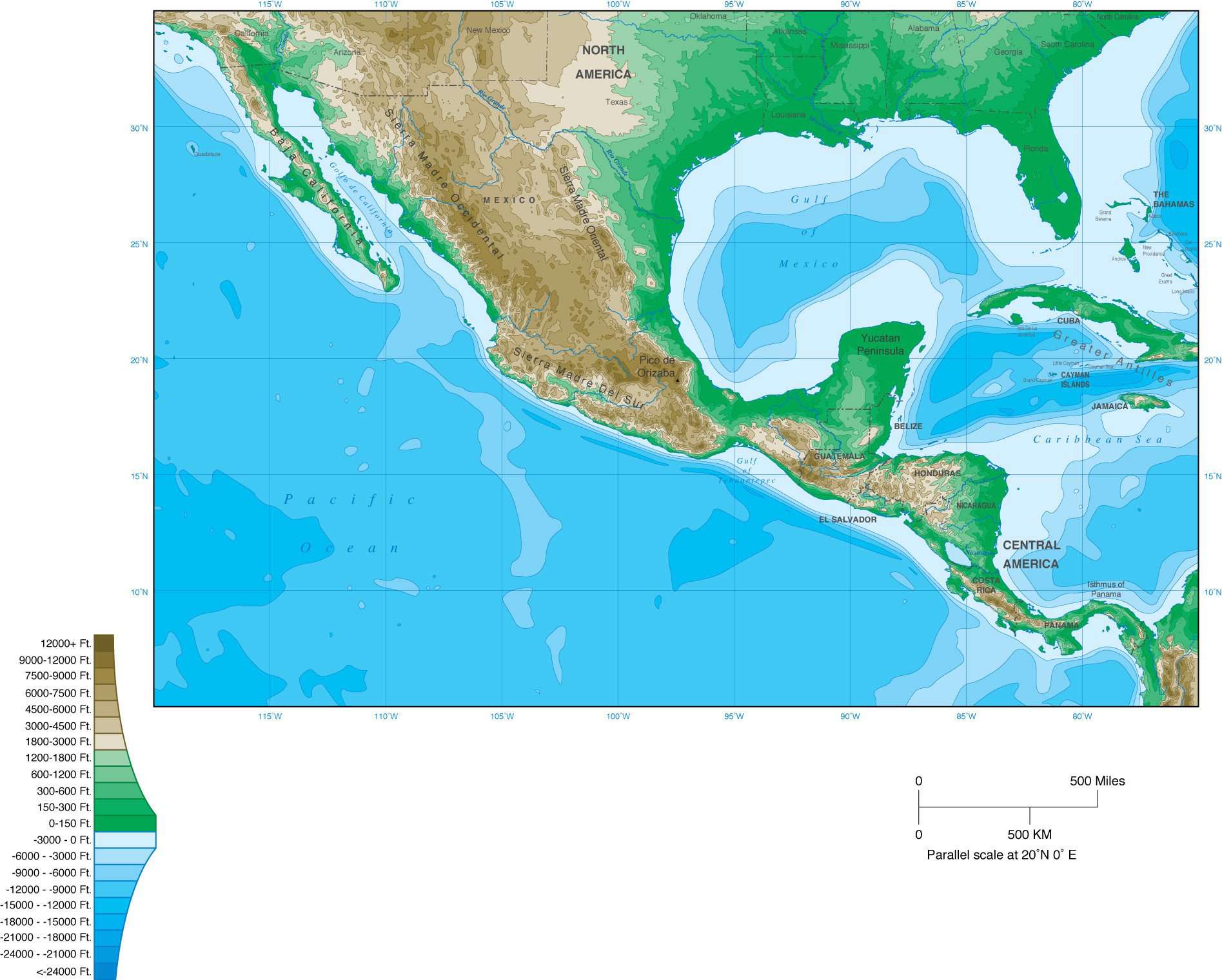 Mexico Physical Map