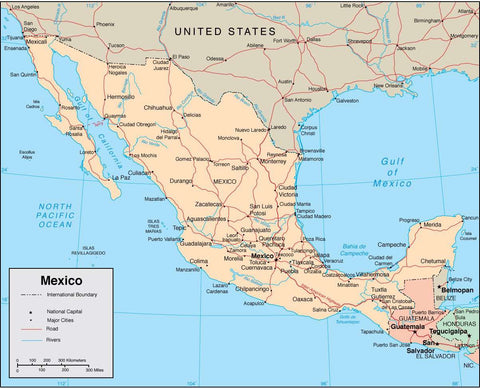 Digital Mexico map in Adobe Illustrator vector format